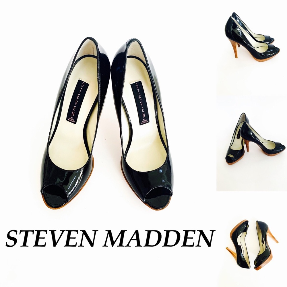 Steven Madden Black Patent Leather Peep Toe Shoes